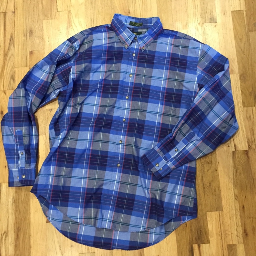 Nordstrom Blue Plaid Men's Dress Shirt Green Label